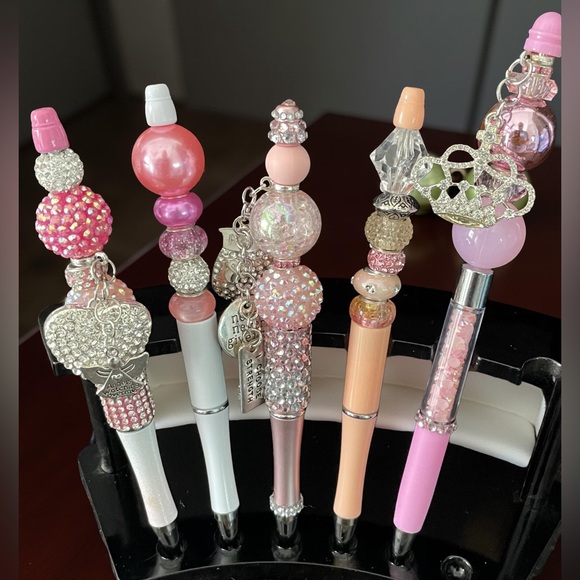 Handmade Pink & Silver Bling Beaded Pen | Rhinestone Charm Pen - Picture 7 of 14